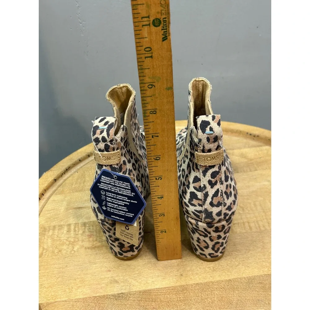 TOMS Wedge Booties Women 8 Tan Leopard Print Kala Ankle Boots OrthoLite 10014153